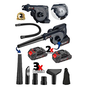 Çift Akülü Devir Ayarlı Şarjlı Hava Üfleme Çekme Toz Toplama Süpürge Makinesi + 3 Başlık
