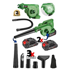 Çift Akülü Devir Ayarlı Şarjlı Hava Üfleme Çekme Toz Toplama Süpürge Makinesi + 3 Başlık
