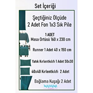 Magic V6 Petrol Fon Perde 1x3 Sık Pile 2 Kanat - + Masa Örtüsü + Runner + Kırlent Kılıfı + Bağlama 80x255 cm