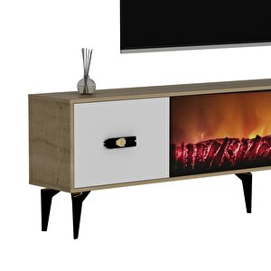 Flyy 180 Cm Şömineli (b) Tv Ünitesi Takımı Safirmeşe-Beyaz