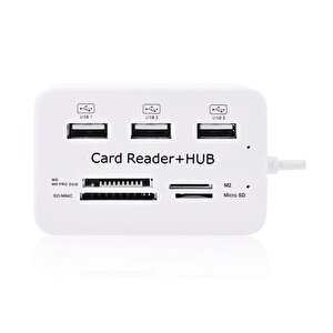 3 Port 2.0 Usb Çoklayıcı Hub + 4 Slot Kart Okuyucu Pm-6052