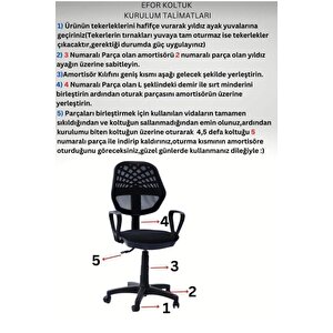 Porziyon Depar Plastik - Fileli Ofis Büro Öğrenci Çalışma Koltuğu Siyah
