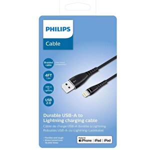 Philips Apple Mfi Lisanslı İphone 6s Plus Usba To Lightning 1.2metre Hızlı Data Ve Şarj Kablosu Siyah