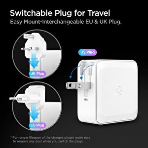 Spigen 45w Usb-c 2 Port Adaptör - Hızlı Şarj Aleti Iphone & Android & Ipad & Macbook Type-c Değiştirilebilir Başlık Pe2010 - Ach02