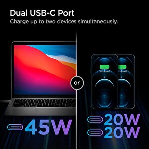 Spigen 45w Usb-c 2 Port Adaptör - Hızlı Şarj Aleti Iphone & Android & Ipad & Macbook Type-c Değiştirilebilir Başlık Pe2010 - Ach02