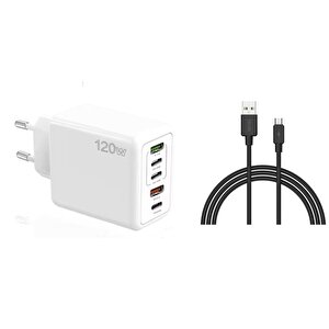 120W 3 Type-C + 2 UsbA Toplam 5 Çıkışlı Tecno TCD-M11 USB-A to Micro 2A Kablolu Şarj Aleti Beyaz SR104