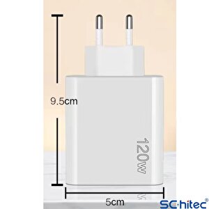 ScHitec 120W 3 Type-C + 2 UsbA Toplam 5 Çıkışlı Tecno TCD-M11 USB-A to Micro 2A Kablolu Şarj Aleti Beyaz SR104