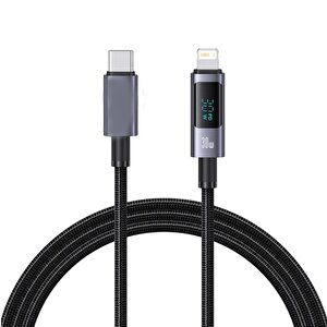 Schitec Pd30w Type-c To Lightning Dijital Göstergeli Örgülü Hızlı Şarj Data Kablosu Siyah