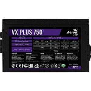 Aerocool Ae-vxp750 Vx Plus 750w 58a Atx Akti̇f Pfc Power Supply