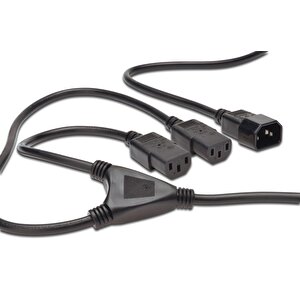 Güç Kaynağı Kablosu,  C14 Erkek - 2x C13 Dişi, 1.7 Metre, H05vv-f3g, 1.0qmm/0.75qmm, Siyah Renk&lt;br&gt;
Power Cord Splitter Cable, C14 Male - 2x C13 Female Jack, 1.7 Metre, H05vv-f3g, 1.0qmm/0.75qmm, Black