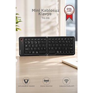 Torima Kablosuz Klavye Bluetooth Katlanabilir Şarjlı Mini Klavye Tk08 Siyah
