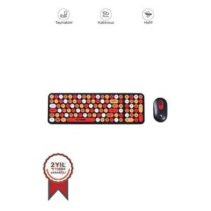 Torima Tmk-07 Çok Renkli Retro Daktilo Görünümlü Kablosuz Q Klavye Mouse Seti