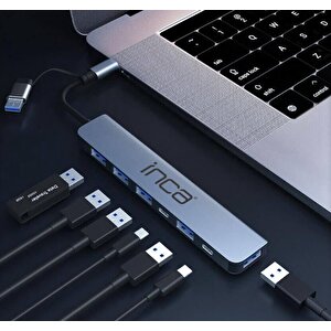 Inca Iutp-7t Usb/type-c Hub X5 Usb 3.0 + 2 Type-c  Aluminyum Kasa