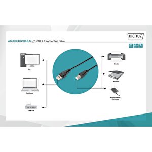 Digitus  Ak-300102-018-s 1.8m Usb2.0 Ae/be Siyah K
