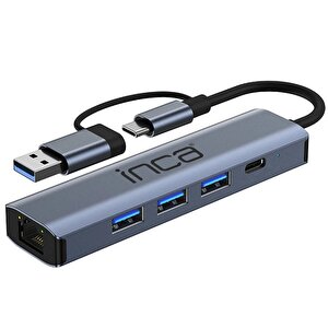 Iutp-5t Usb/type-c Hub X3 Usb 3.0 + Type-c+ethernet Rj45 Çoklayıcı Aluminyum Kasa