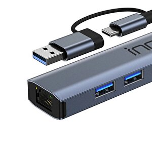 Inca Iutp-5t Usb/type-c Hub X3 Usb 3.0 + Type-c+ethernet Rj45 Çoklayıcı Aluminyum Kasa