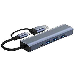 Inca Iutp-5t Usb/type-c Hub X3 Usb 3.0 + Type-c+ethernet Rj45 Çoklayıcı Aluminyum Kasa