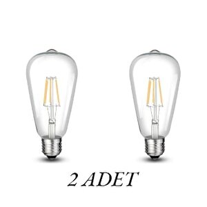 8w Rustik Filament Led Ampul / Uzun Fılament - Beyaz Işık - 2 Adet