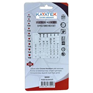 9 Parça Tork Alyan Seti T10-t50 Arası