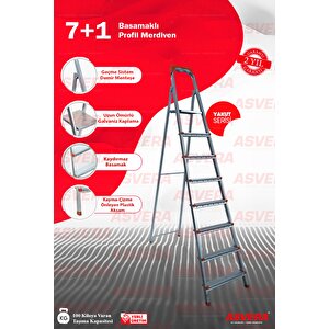 Yakut Serisi - 7+1 Basamaklı Galvanizli Profil Merdiven - Ev - Bahçe - İş Yeri İçin Dayanıklı