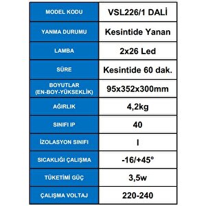 Arsel Dali Versalite Led Vsl226/1 Acil Aydınlatma Armatürü Kesintide 60 Dak. Yanan 2x1000 Lümen