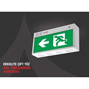Arsel Dekolite Serisi Çift Yüzlü Ae-5223-l Acil Çıkış Yönlendirme Armatürü Sürekli Ve Kesintide 180 Dak. Yanan 1000 Lümen Led