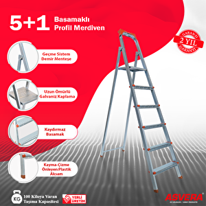 Yakut Serisi 5+1 Basamaklı Galvanizli Profil Merdiven - Ev - Bahçe - İş Yeri İçin Dayanıklı