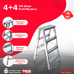 - 4+4 Basamaklı Çift Çıkışlı Galvanizli Profil Merdiven (ev, Bahçe, Işyeri Için Uygun)
