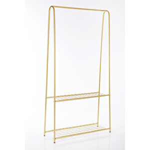 Gold Çift Raflı Metal Ayaklı Askılık Çift Raflı Gold Ayaklı Elbise Askılığı Konfeksiyon Askılığı