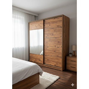 Toprak Sürgülü Dolap Gardırop 200 Cm  - Montaj Dahil-aç