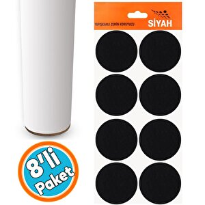 Yapışkanlı Zemin Koruyucu Keçe 50 Mm (8'li Paket) Masa Sandalye Mobilya Koltuk Ayak Keçesi Siyah