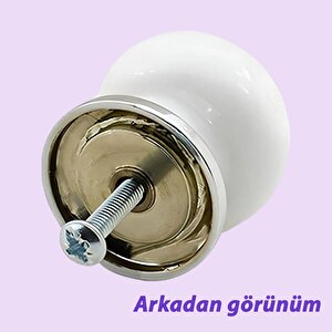Defne Altın Çizgili Beyaz Polimer Düğme Kulp Krom Tablalı Mobilya Mutfak Dolabı Çekmece Kulbu Kulpları