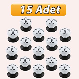 15 Adet Defne Siyah Çizgili Beyaz Polimer Düğme Kulp Siyah Tablalı Mobilya Mutfak Dolabı Çekmece Kulbu Kulpları