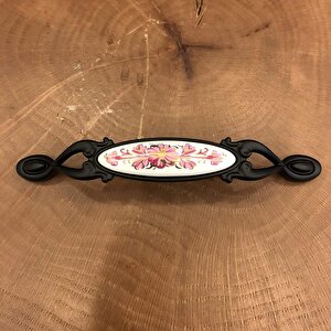 Narin Porselen Siyah Pembe Çekmece Kapak Kulpu (2 Adet) 96mm
