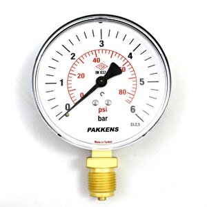 Pakkens 0-6 Bar 100 Mm Alttan Bağlantılı Kuru Manometre G 1/2 Inç