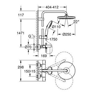 Grohe Tempesta 250 Duş Sistemi Termostatik Banyo Bataryalı - 26672001