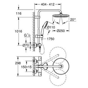 Grohe Tempesta System 250 Duvara Monte Termostatik Bataryalı Duş Sistemi - 266702431