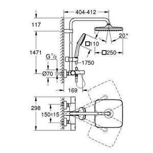 Grohe Tempesta Cube 250 Duş Sistemi Termostatik Banyo Bataryalı - 26691001