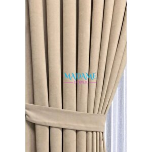 Butterfly Soyut Temalı Bej Fon Perde - 1x2.5 Orta Sık Pileli - Sade Tasarım Fonluk Perde 160x260 cm