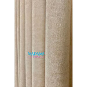 Butterfly Soyut Temalı Bej Fon Perde - 1x2.5 Orta Sık Pileli - Sade Tasarım Fonluk Perde
