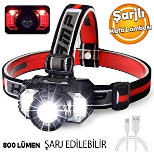 Şarjlı Kafa Lambası Type-c Şarj Beyaz Işık Kırmızı Sos Işık Su Geçirmez 1800 Mah 800 Lümen