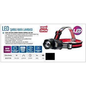 Şarjlı Kafa Lambası Type-c Şarj Beyaz Işık Kırmızı Sos Işık Su Geçirmez 1800 Mah 800 Lümen