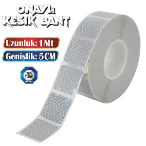 Tüvtürk Onaylı 1 Metre Beyaz Parçalı Reflektörlü Reflektif Fosforlu Şerit Bant Kesikli İkaz Bandı