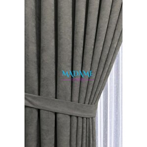 Butterfly Soyut Temalı Gri Fon Perde - 1x2,5 Orta Sık Pileli - Sade Tasarım Fonluk Perde 125x260 cm