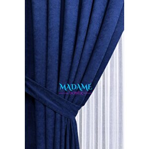 Butterfly Soyut Temalı Saks Mavi Fon Perde - 1x2 Pile - Sade Tasarım Fonluk Perde