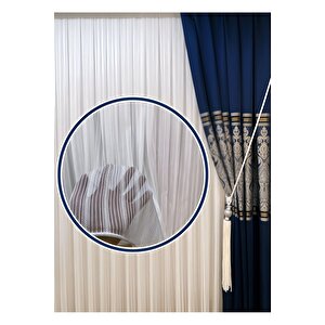 Trent Örme Stripe Tül Perde 1x2 Sık Pile - Kırışmaz Ütü Gerektirmez - Dökümlü Extra Gramajlı 240x180 cm