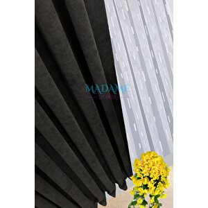 Butterfly Soyut Temalı Siyah Fon Perde - Orta Sık Pileli- Sade Tasarım Fonluk Perde