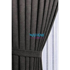 Butterfly Soyut Temalı Antrasit Fon Perde - 1x2 Pileli - Sade Tasarım Fonluk Perde 105x280 cm