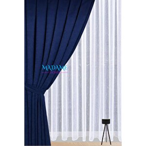 Butterfly Soyut Temalı Saks Mavi Fon Perde - 1x2 Pile - Sade Tasarım Fonluk Perde 100x270 cm