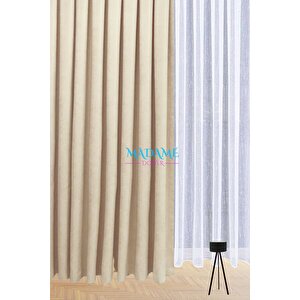 Butterfly Soyut Temalı Bej Fon Perde - 1x3 Orta Sık Pileli - Sade Tasarım Fonluk Perde 80x230 cm